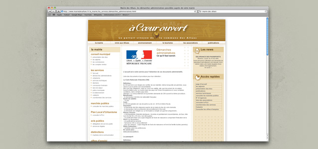 Page dmarches administratives du site de la Mairie des Allues