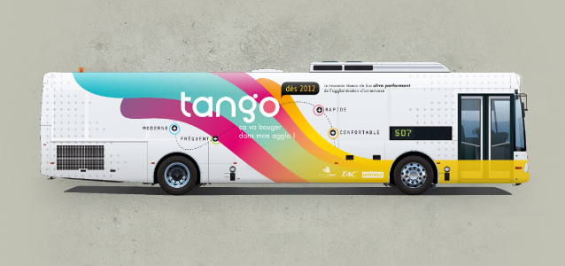 Covering total d'un bus Tango, le nouveau rsau de bus BHNS de la ville d'Annemasse